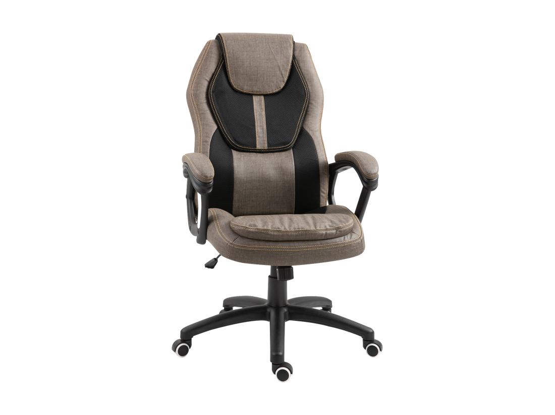 Vente Unique HOMCOM Fauteuil De Bureau Manager Massant Hauteur Réglable Pivotant 360° Polyester PU Gris Brun Surpiqûre Orange