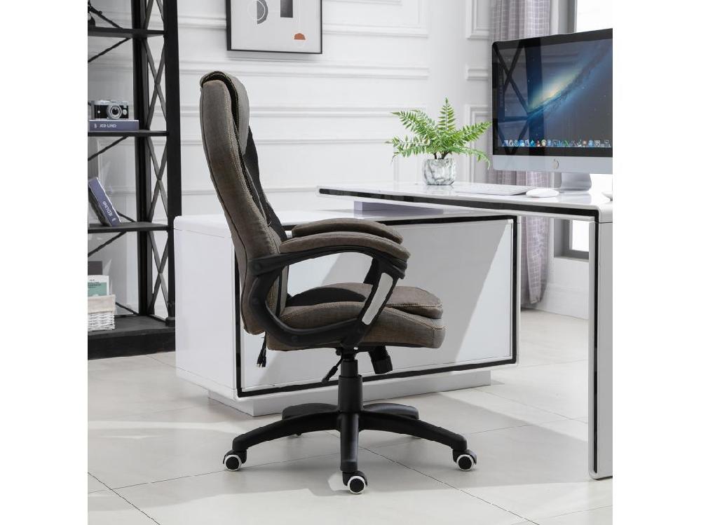 Vente Unique HOMCOM Fauteuil De Bureau Manager Massant Hauteur Réglable Pivotant 360° Polyester PU Gris Brun Surpiqûre Orange