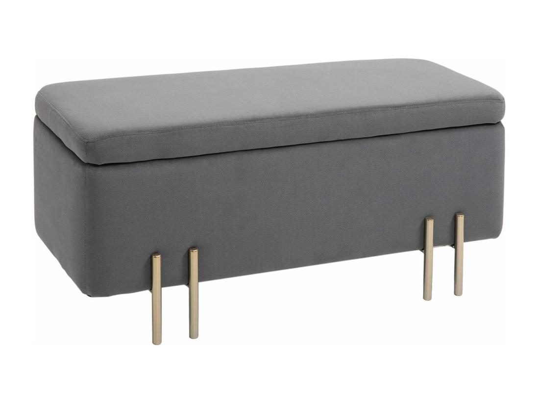 Vente Unique HOMCOM Grand Pouf Coffre De Rangement Design Contemporain- Banc Avec Espace De Rangement - Dim. 100L X 40l X 42H Cm - Velours Gris Foncé Piètement Métal Doré