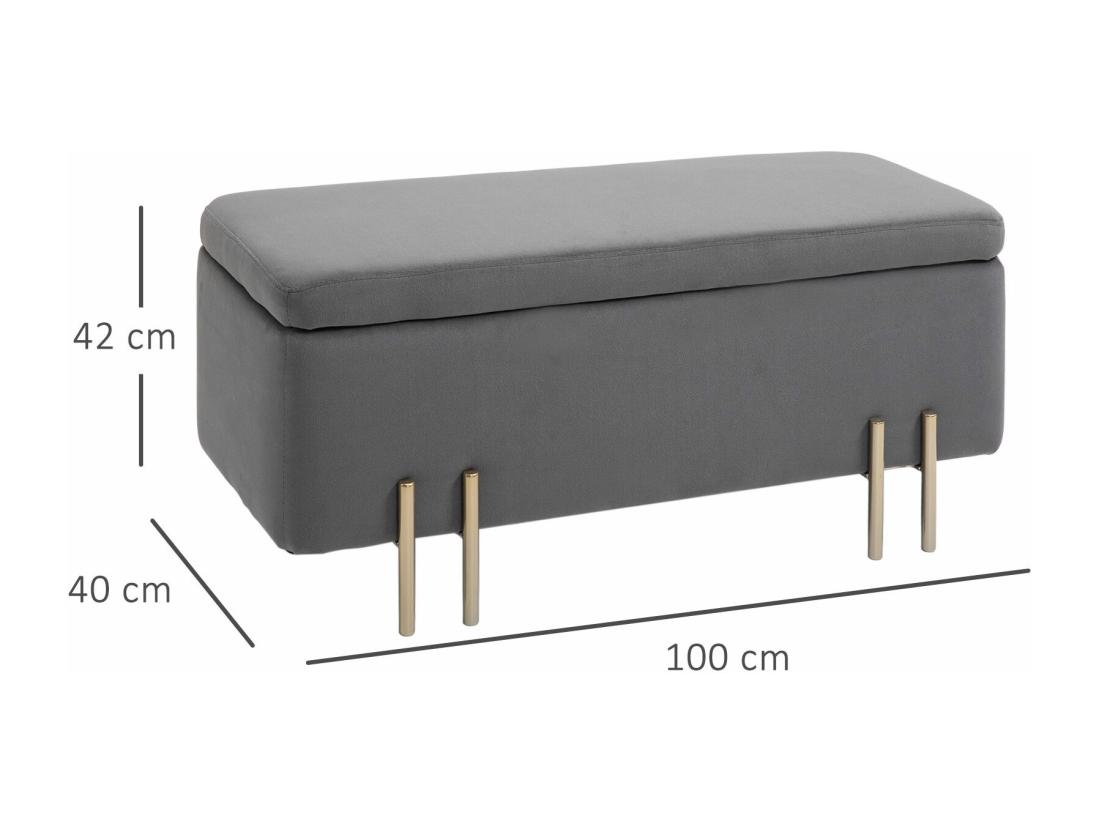Vente Unique HOMCOM Grand Pouf Coffre De Rangement Design Contemporain- Banc Avec Espace De Rangement - Dim. 100L X 40l X 42H Cm - Velours Gris Foncé Piètement Métal Doré