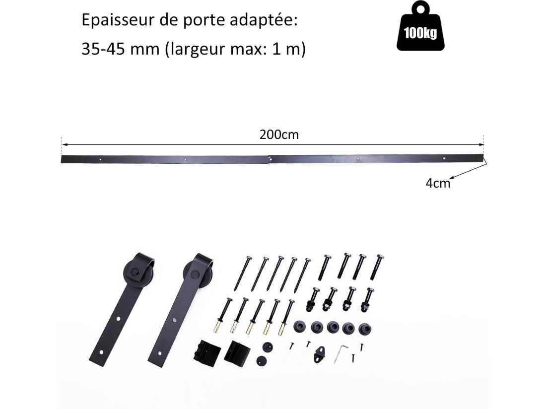 Vente Unique HOMCOM Kit De Porte Coulissante Système Galandage Pour Porte D'une épaisseur De 35-45 Mm Et Largeur Max. 1 M Charge Max. 100 Kg Acier Brun Foncé