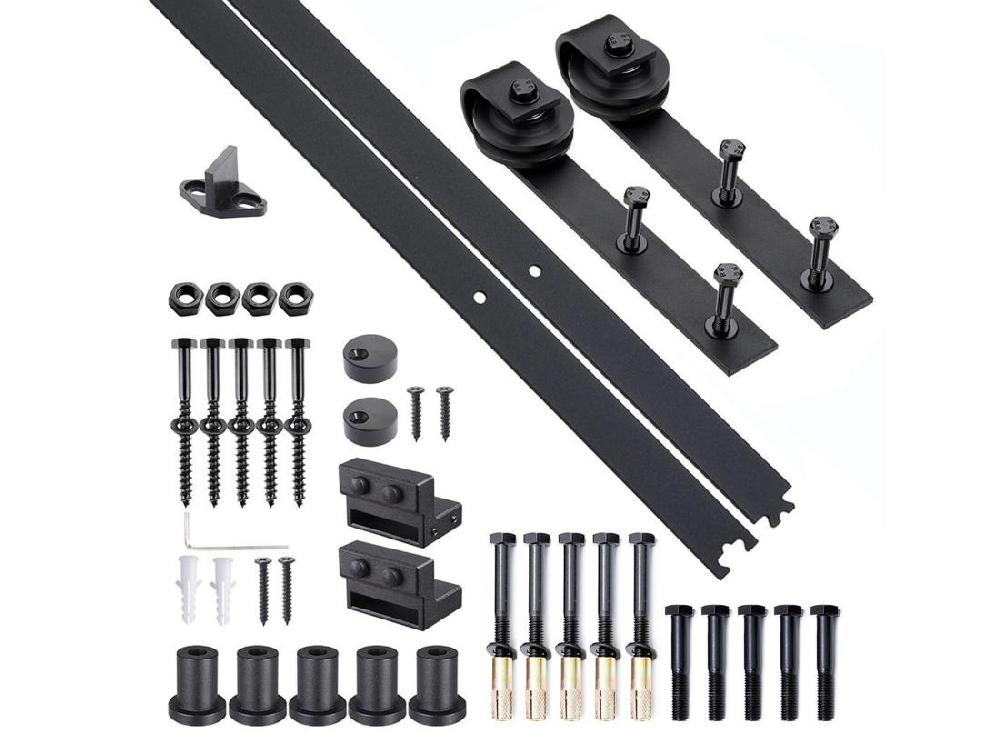 vente unique HOMCOM Kit de porte coulissante système galandage pour porte d'une épaisseur de 35-45 mm et largeur max. 1 m charge max. 100 Kg acier brun foncé