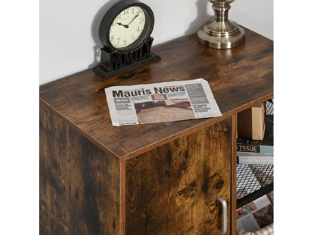 Vente Unique HOMCOM Support D'imprimante - Caisson Organiseur Bureau - Placard Porte 2 Niches Grand Plateau - Panneaux Particules Coloris Boisé Métal Noir