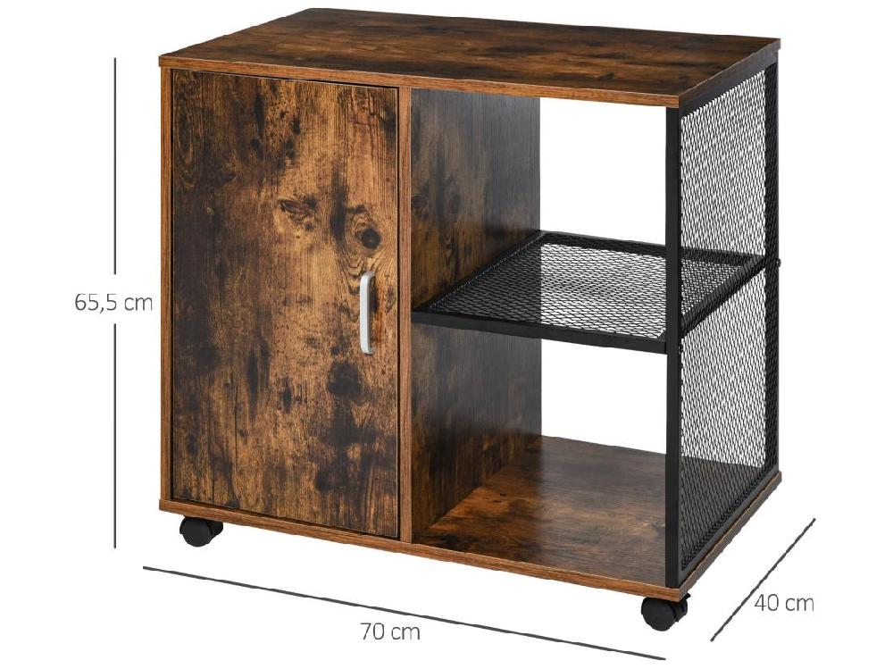 Vente Unique HOMCOM Support D'imprimante - Caisson Organiseur Bureau - Placard Porte 2 Niches Grand Plateau - Panneaux Particules Coloris Boisé Métal Noir