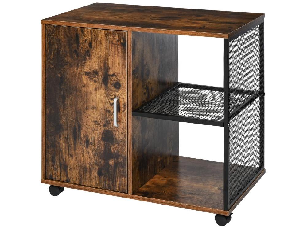 vente unique HOMCOM Support d'imprimante - caisson organiseur bureau - placard porte 2 niches grand plateau - panneaux particules coloris boisé métal noir