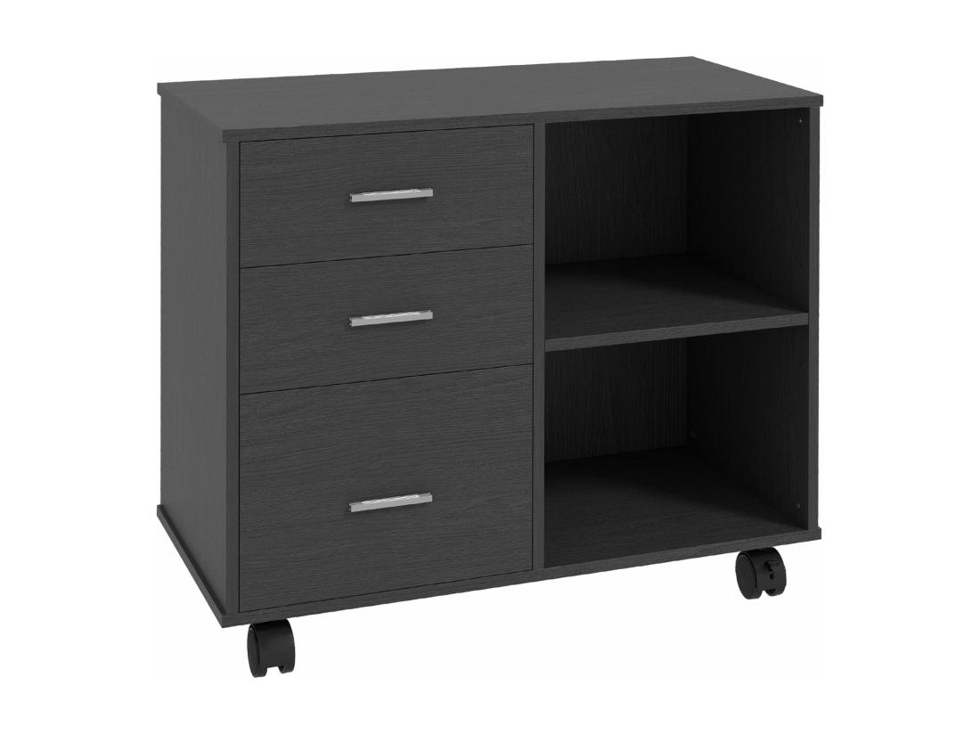 Vente Unique HOMCOM Support D'imprimante Organiseur Bureau Caisson 3 Tiroirs + 2 Niches + Grand Plateau Panneaux Particules Noir