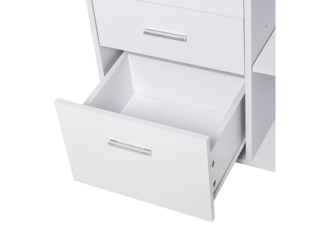 Vente Unique HOMCOM Support D'imprimante Organiseur Bureau Caisson 3 Tiroirs + 2 Niches + Grand Plateau Panneaux Particules Blanc