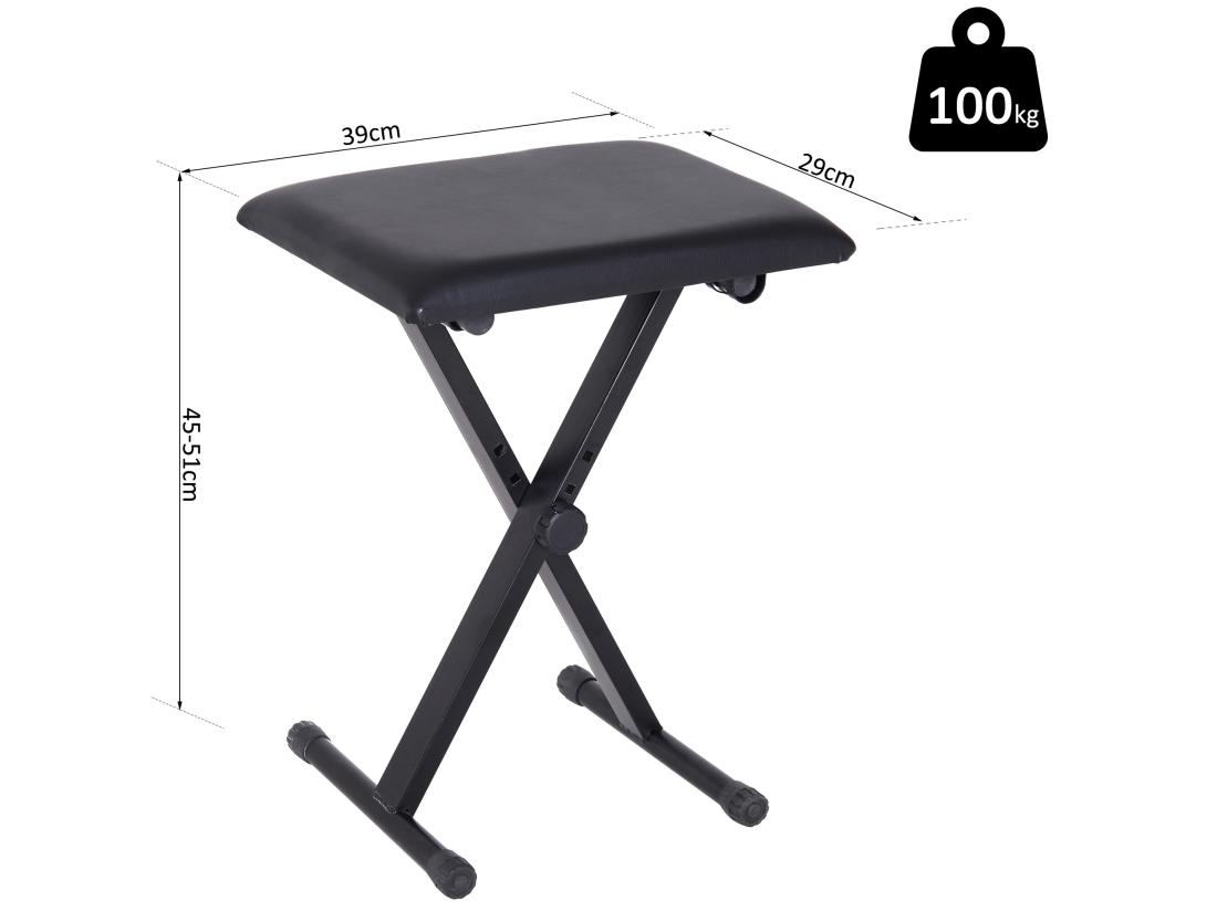 Vente Unique HOMCOM Tabouret Banquette Réglable Pliable Pour Piano Et Clavier Acier Revêtement Synthétique Noir