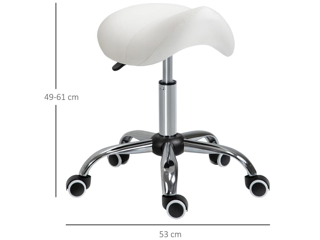 Vente Unique HOMCOM Tabouret De Massage Tabouret Selle Ergonomique Pivotant 360° Hauteur Réglable Revêtement Synthétique Blanc Chromé