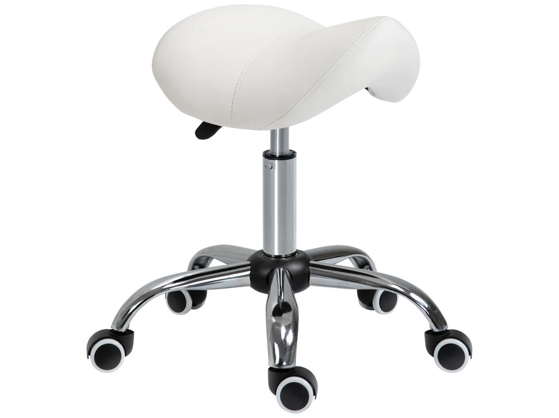 Vente Unique HOMCOM Tabouret De Massage Tabouret Selle Ergonomique Pivotant 360° Hauteur Réglable Revêtement Synthétique Blanc Chromé