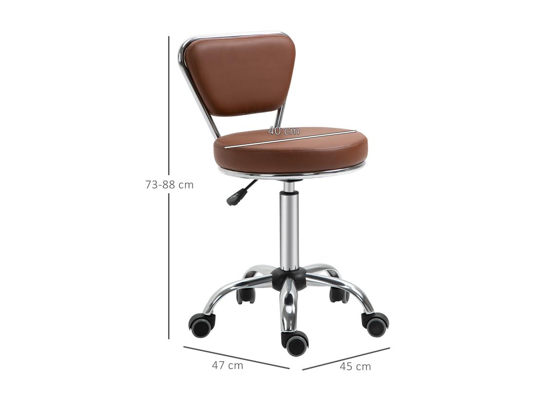 Vente Unique HOMCOM Tabouret De Massage Vintage - Tabouret De Travail Pivotant 360° - Hauteur Assise Réglable 49-64 Cm - Revêtement Synthétique Marron Métal Chromé