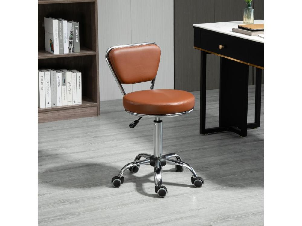 vente unique HOMCOM Tabouret de massage Vintage - tabouret de travail pivotant 360° - hauteur assise réglable 49-64 cm - revêtement synthétique marron métal chromé