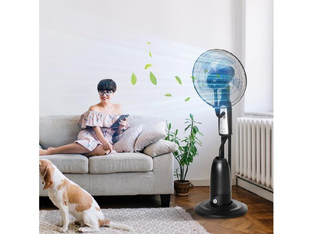 Vente Unique HOMCOM Ventilateur Brumisateur Sur Roulettes - Oscillant Inclinable Silencieux 90 W Avec Télécommande - Timer 3 Modes 3 Vitesses - Gris Noir
