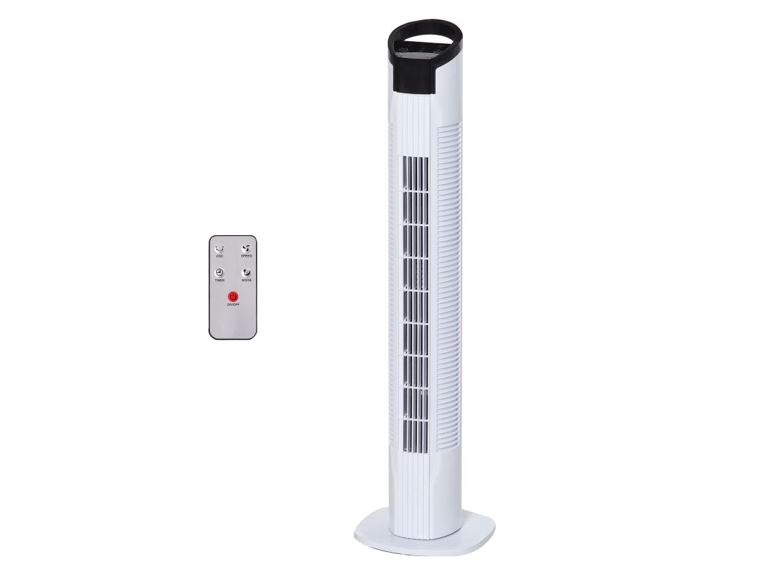 Vente Unique HOMCOM Ventilateur Colonne Tour Oscillant 50 W Silencieux Télécommande Incluse Minuterie 3 Modes 3 Vitesses Blanc Noir