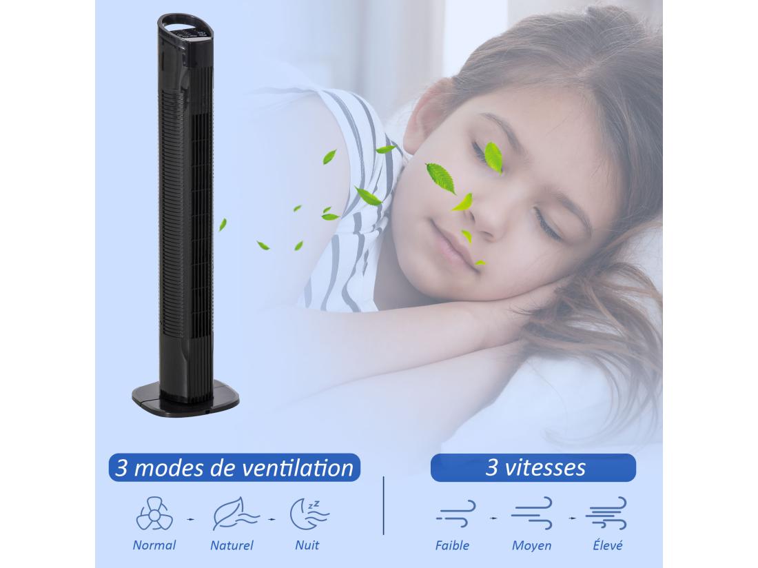 Vente Unique HOMCOM Ventilateur Colonne Tour Oscillant 50 W Silencieux Télécommande Incluse Minuterie 3 Modes 3 Vitesses Noir