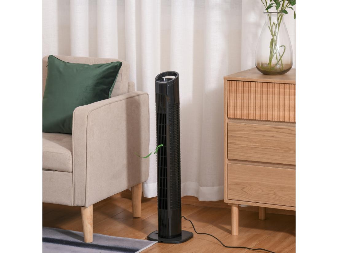 Vente Unique HOMCOM Ventilateur Colonne Tour Oscillant 50 W Silencieux Télécommande Incluse Minuterie 3 Modes 3 Vitesses Noir