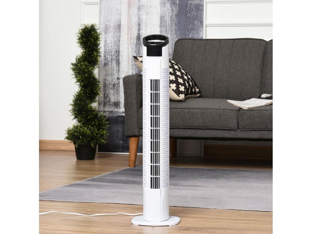 vente unique HOMCOM Ventilateur colonne tour oscillant 50 W silencieux télécommande incluse minuterie 3 modes 3 vitesses blanc noir