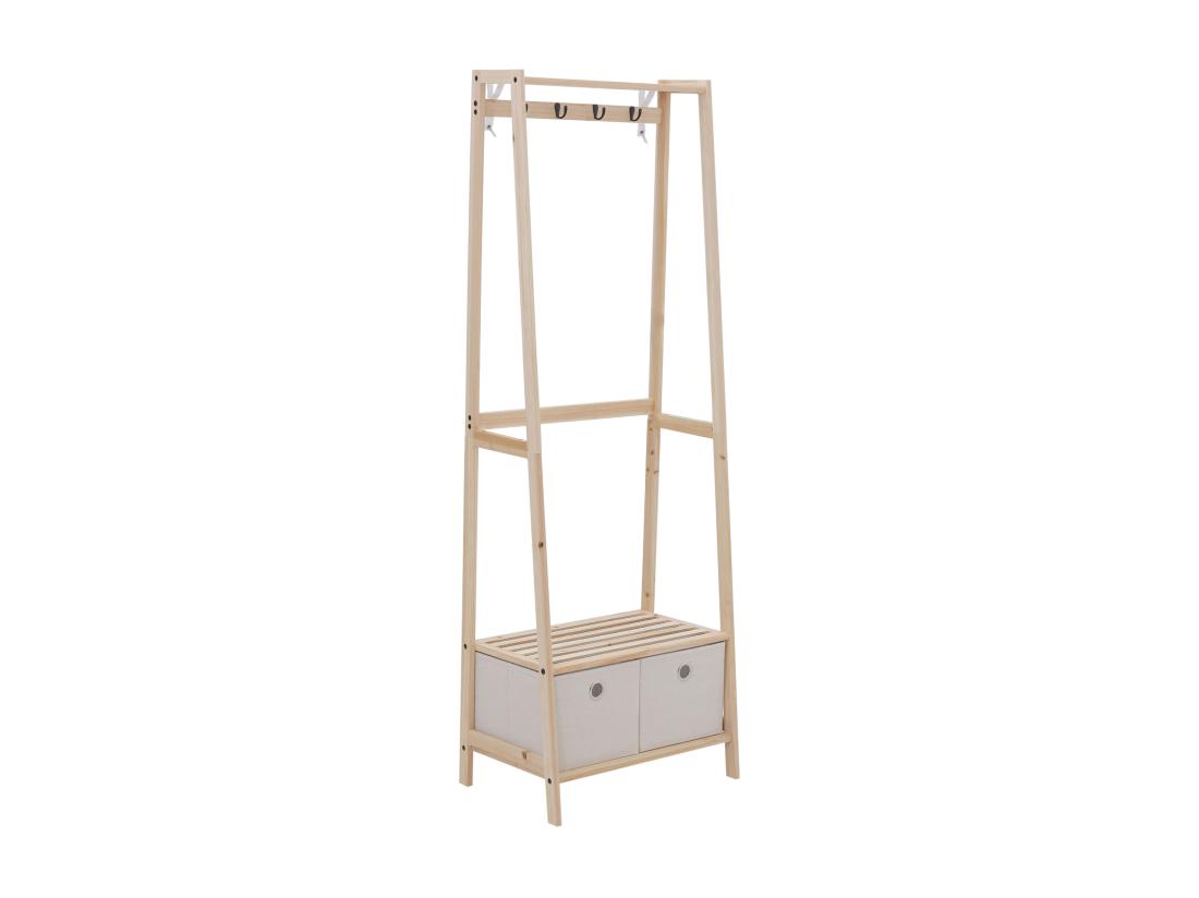 Vente Unique HOMCOM Vestiaire D'entrée Porte-manteau 4 Patères 2 Tiroirs Polyester Gris Clair 2 étagères Bois De Sapin