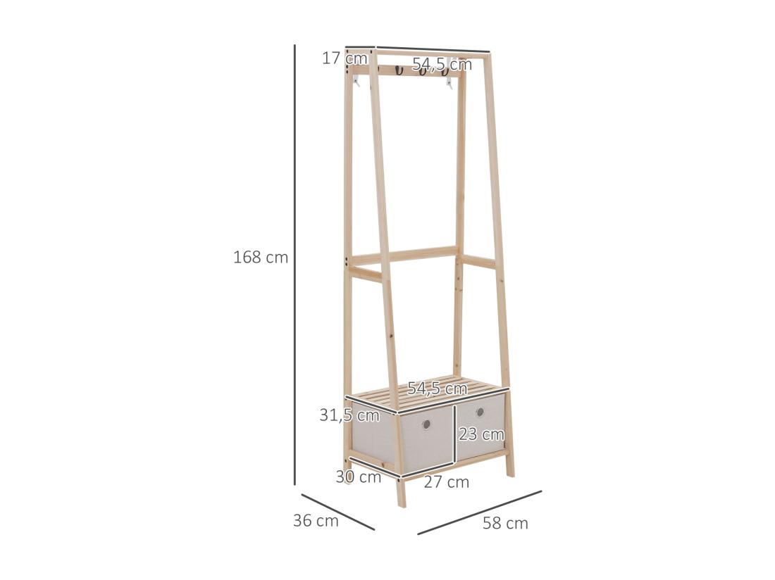vente unique HOMCOM Vestiaire d'entrée porte-manteau 4 patères 2 tiroirs polyester gris clair 2 étagères bois de sapin