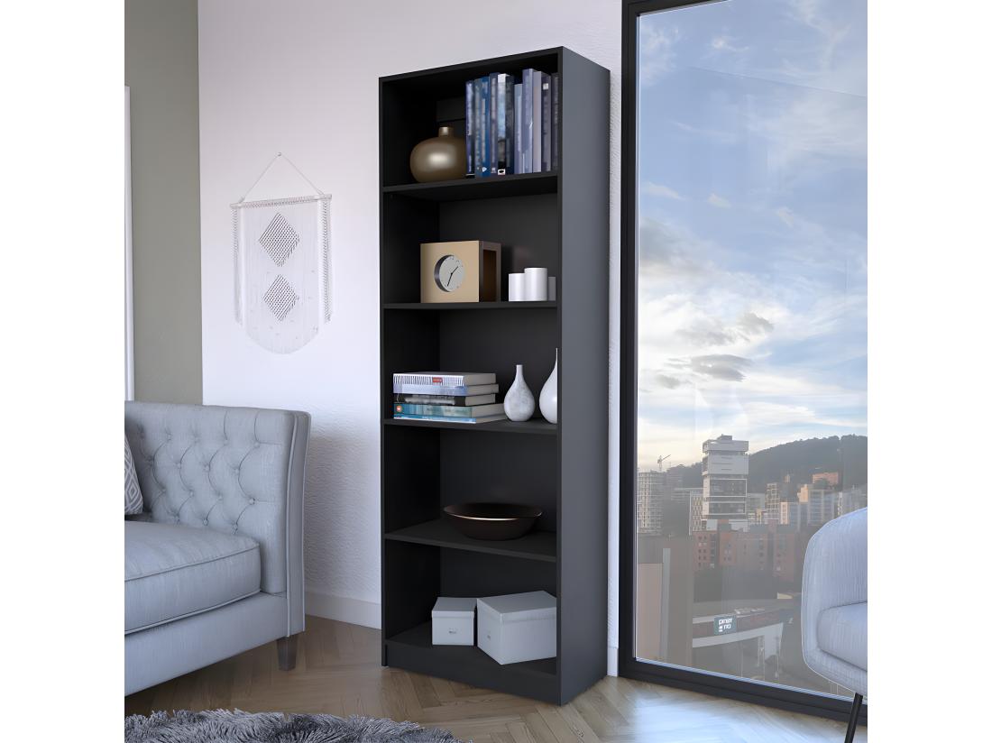 Vente Unique Home Straight Bibliothèque En Mélamine Avec 5 étagères 180.59 Cm X 62.73 Cm X 29.71 Cm Noir