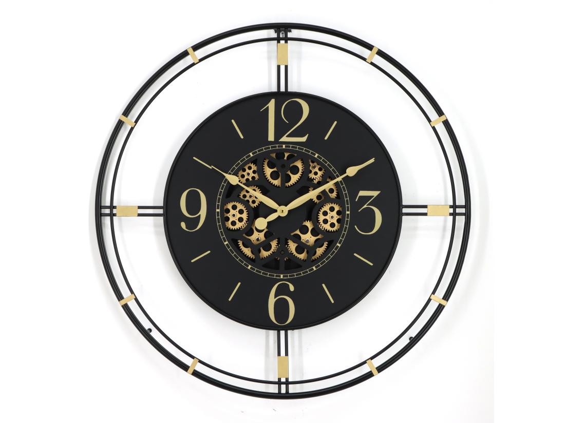 Vente Unique Horloge Murale Industrielle En Métal - D. 70 Cm - Noir Et Doré - SEDONA