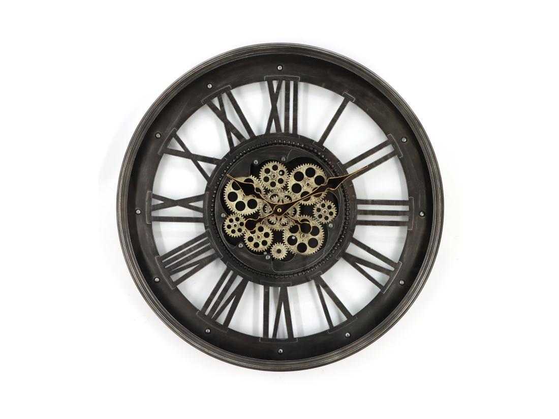 Vente Unique Horloge Murale Industrielle En Métal Et Verre - D. 60 Cm - Anthracite - ASTORIA