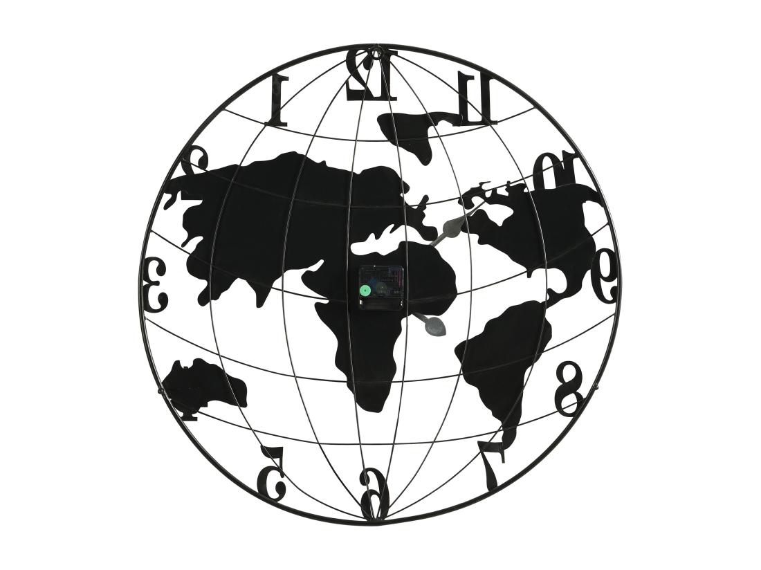 Vente Unique Horloge Murale Map Monde En Métal - D.60 Cm - Noir Et Doré - WORDIA