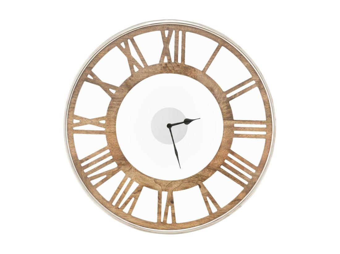 Vente Unique Horloge Murale Silencieuse De 51 Cm Horloge Ronde Pour Chambre Bureau Salon Bois Naturel