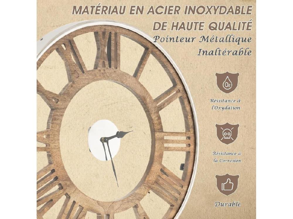 Vente Unique Horloge Murale Silencieuse De 51 Cm Horloge Ronde Pour Chambre Bureau Salon Bois Naturel
