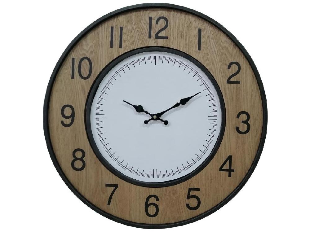 Vente Unique Horloge Murale Vintage Blanc Brun Noir Mdf Métal Analogique