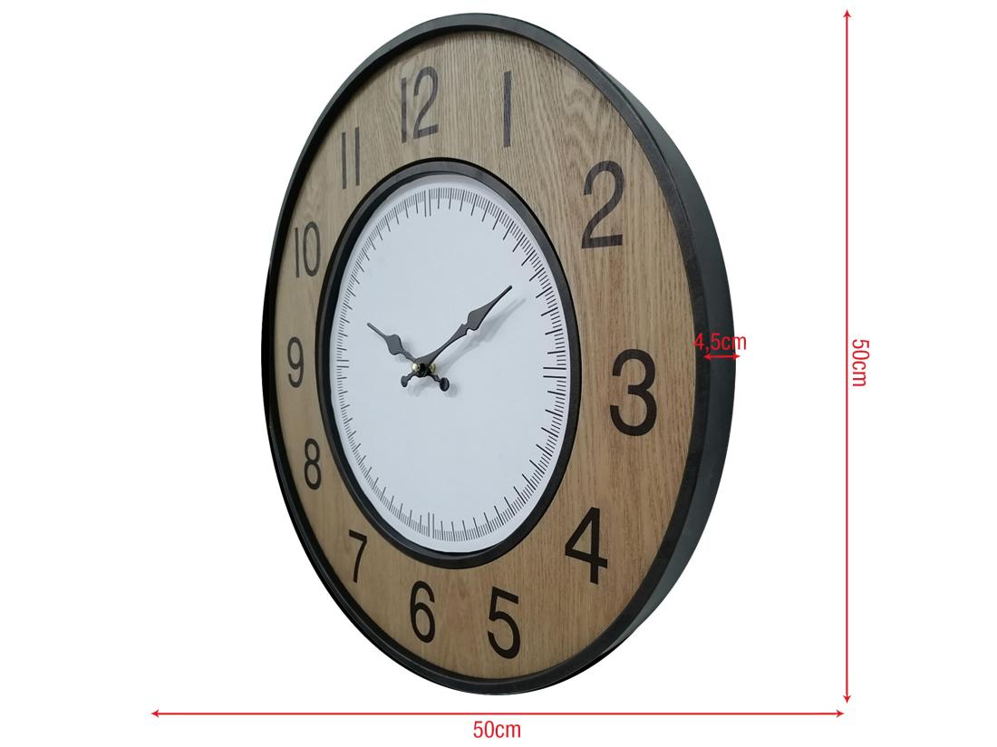 vente unique Horloge Murale Vintage Blanc Brun Noir Mdf Métal Analogique
