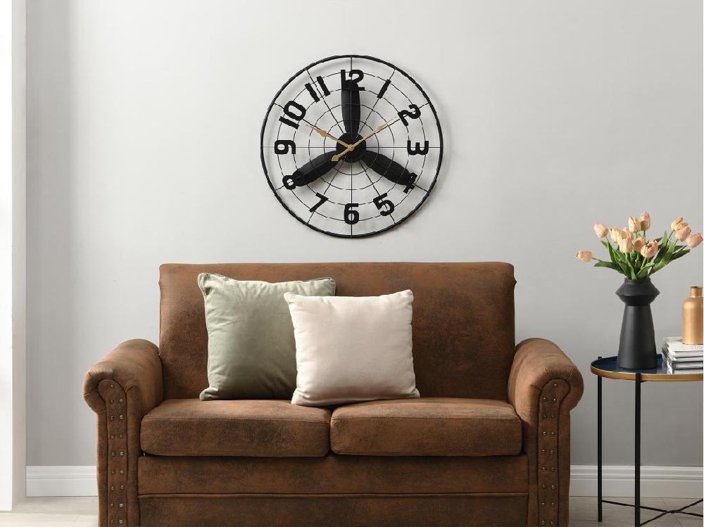 vente unique Horloge murale vintage en métal - D. 50 cm - Noir - VIONA