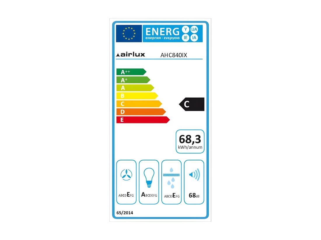 Vente Unique Hotte Visière 345m³/h AIRLUX 80cm AHC 840 IX