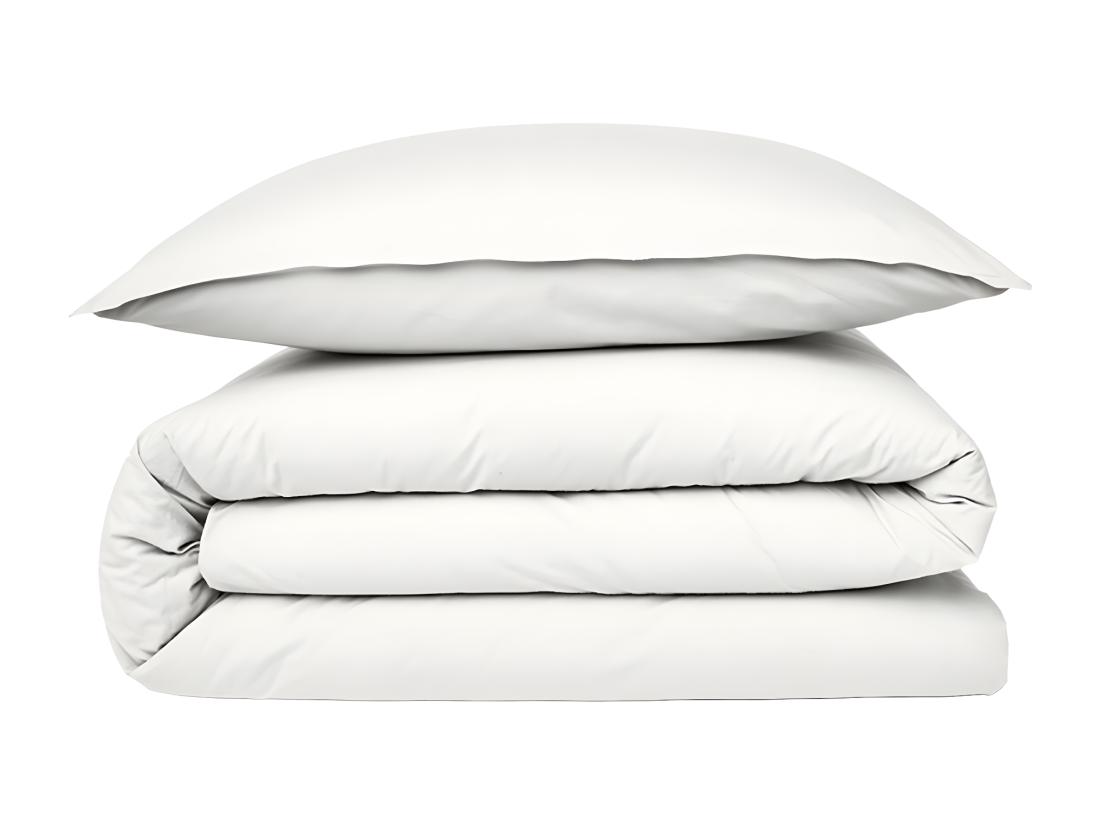 Vente Unique Housse De Couette En Coton 57 Fils Unie Blanc 200x200cm