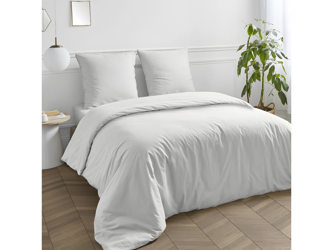 vente unique Housse de couette en coton 57 fils unie blanc 200x200cm