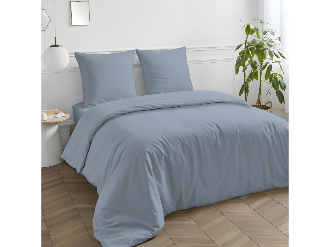 vente unique Housse de couette en coton 57 fils unie nuage 200x200cm