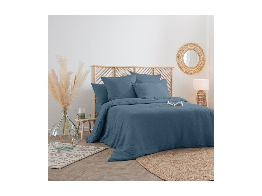 Vente Unique Housse De Couette Lin "Adorable" 260x240cm Bleu Canard