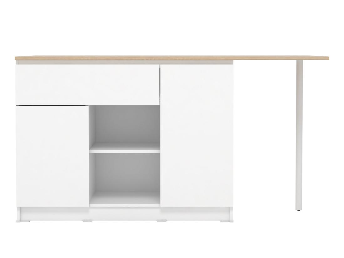 Vente Unique Ilot Central De Cuisine Avec 2 Portes 1 Tiroir Et 2 Niches - Blanc Et Naturel - TUNORI