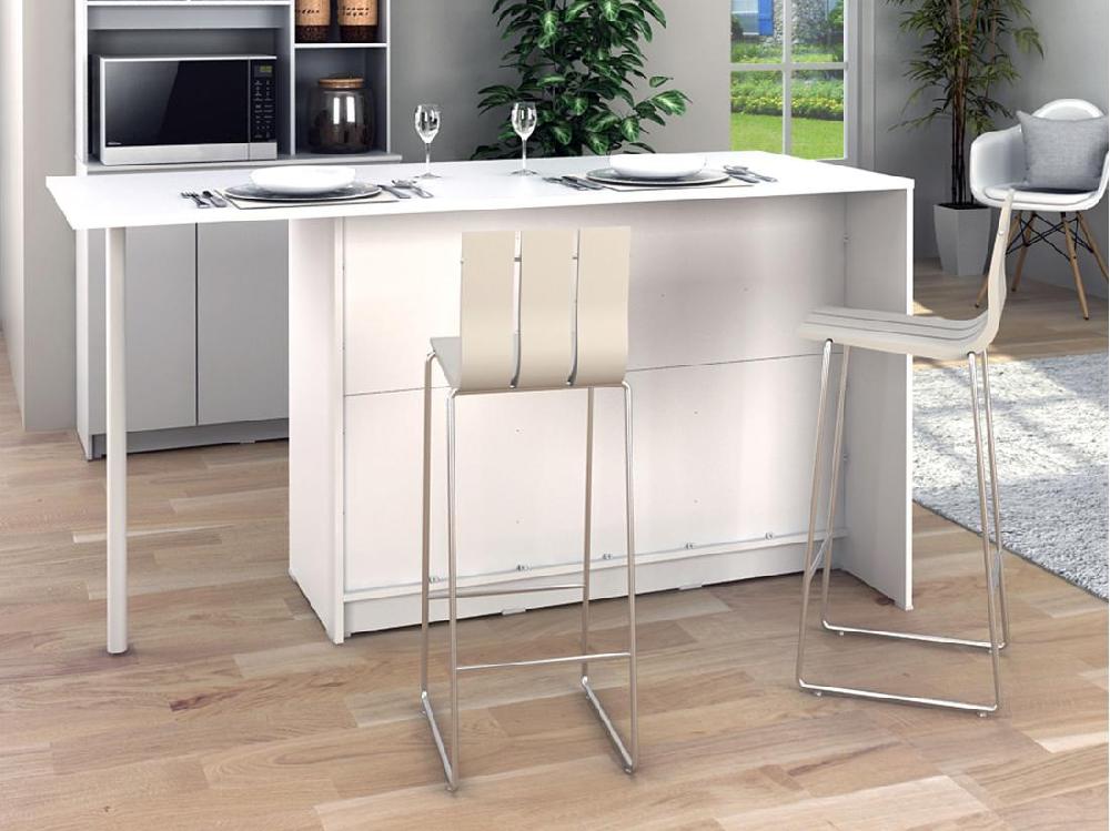 Vente Unique Ilot Central De Cuisine Avec 2 Portes 1 Tiroir Et 2 Niches - Blanc - TUNORI