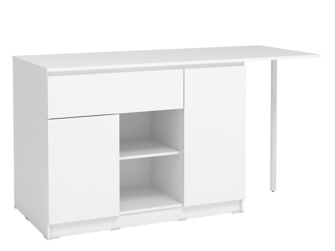 Vente Unique Ilot Central De Cuisine Avec 2 Portes 1 Tiroir Et 2 Niches - Blanc - TUNORI