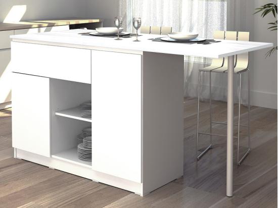 Vente Unique Ilot Central De Cuisine Avec 2 Portes 1 Tiroir Et 2 Niches - Blanc - TUNORI
