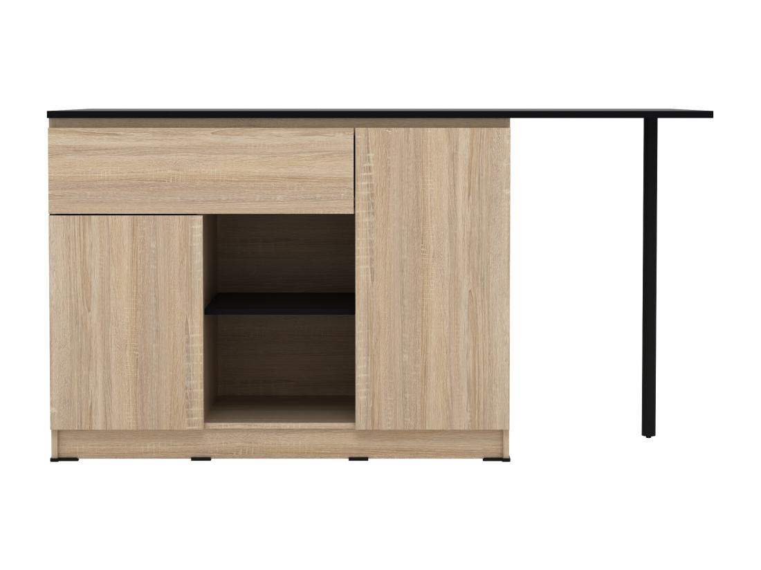 Vente Unique Ilot Central De Cuisine Avec 2 Portes 1 Tiroir Et 2 Niches - Naturel Et Noir - TUNORI