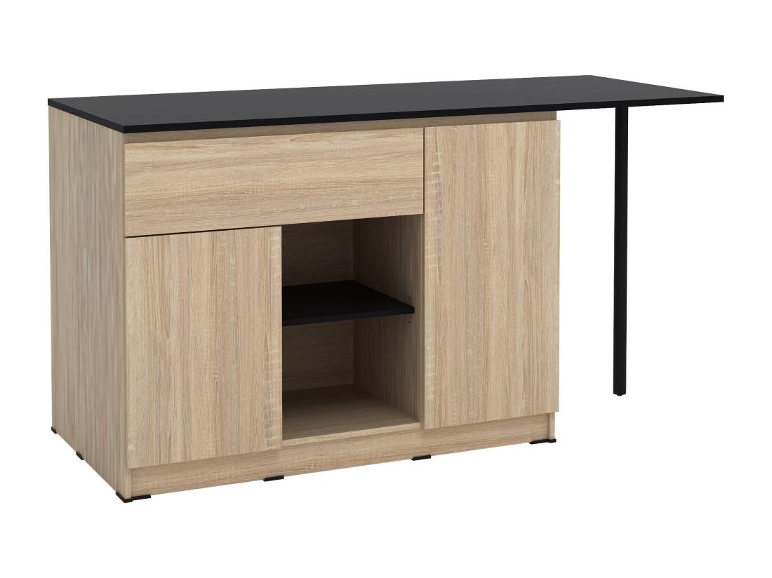 Vente Unique Ilot Central De Cuisine Avec 2 Portes 1 Tiroir Et 2 Niches - Naturel Et Noir - TUNORI