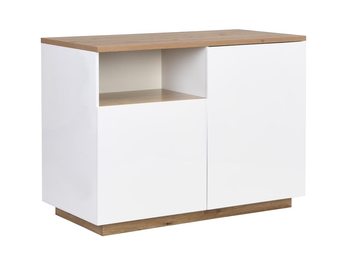 Vente Unique Ilot Central De Cuisine Avec 2 Portes Et 1 Niche En MDF - Naturel Et Blanc - CORELINA