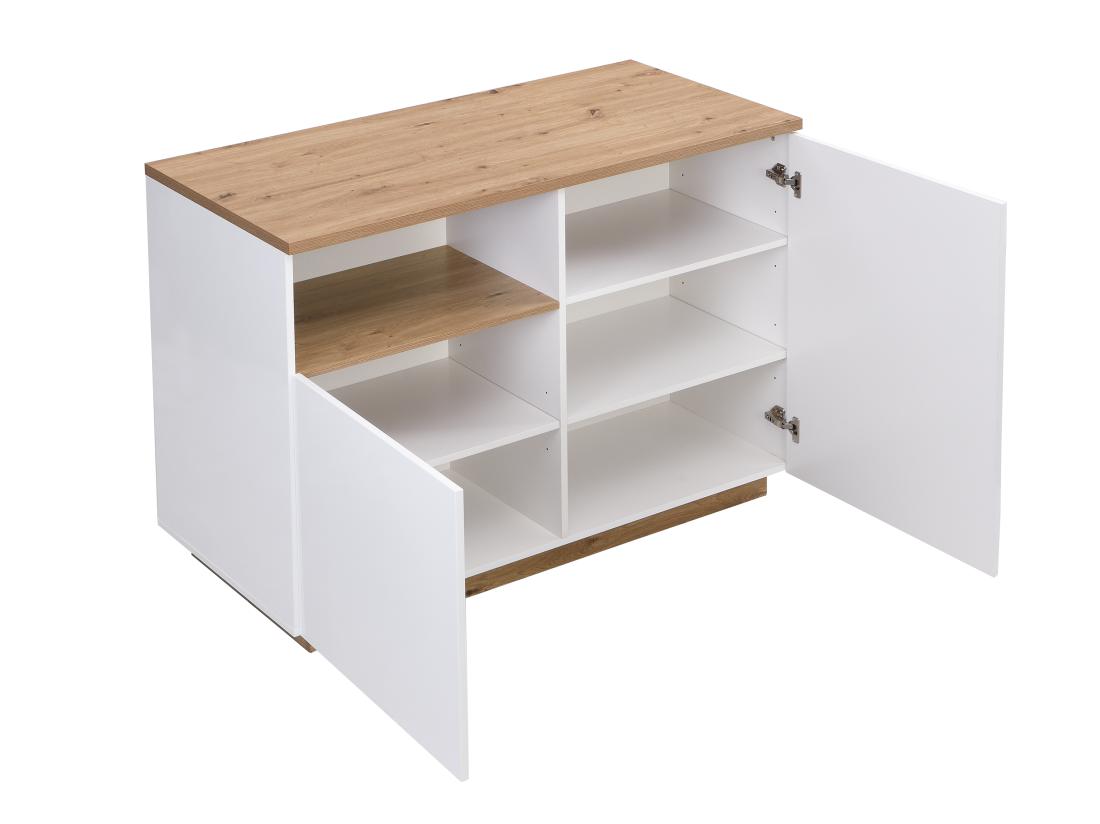 Vente Unique Ilot Central De Cuisine Avec 2 Portes Et 1 Niche En MDF - Naturel Et Blanc - CORELINA