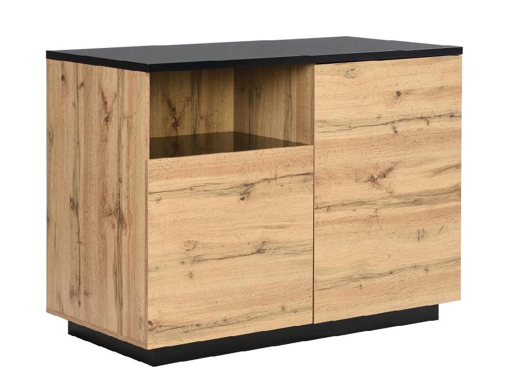 Vente Unique Ilot Central De Cuisine Avec 2 Portes Et 1 Niche En MDF - Naturel Et Noir - CORELINA