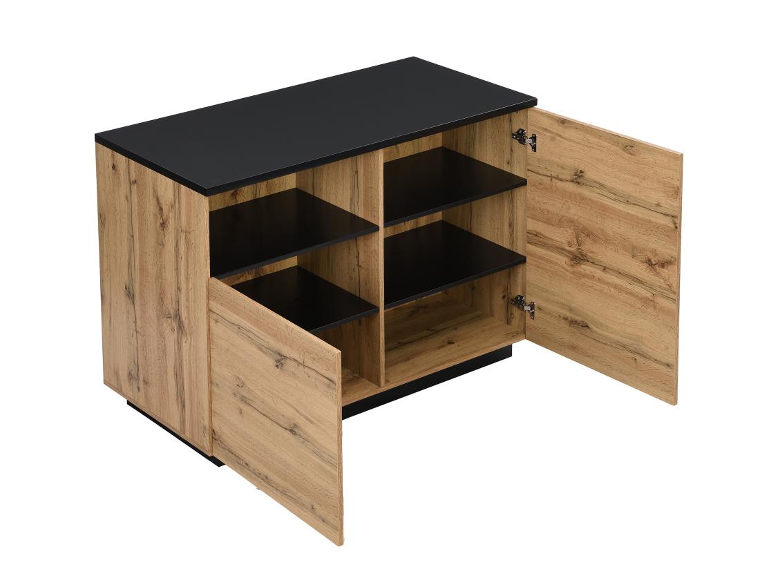 Vente Unique Ilot Central De Cuisine Avec 2 Portes Et 1 Niche En MDF - Naturel Et Noir - CORELINA