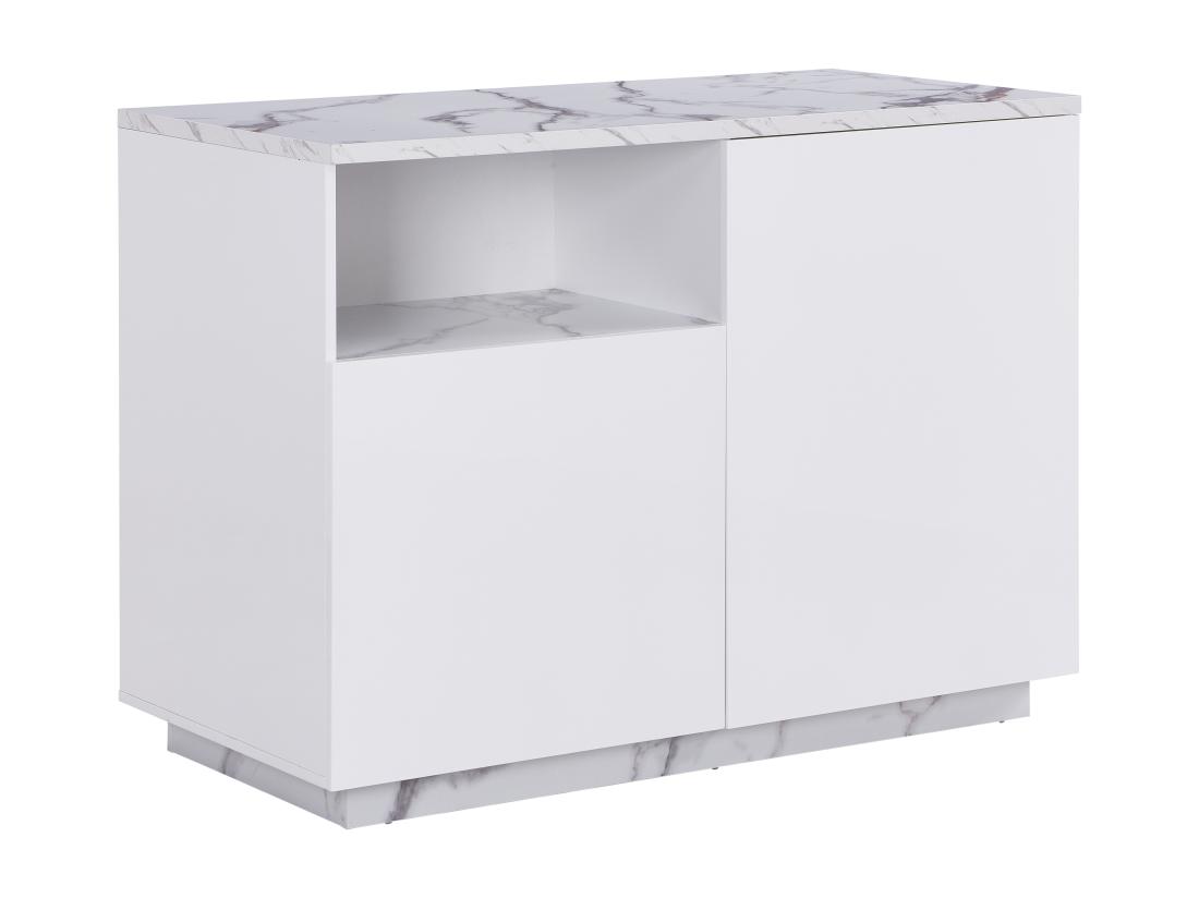Vente Unique Ilot Central De Cuisine Avec 2 Portes Et 1 Niche En MDF - Effet Marbre Blanc - CORELINA
