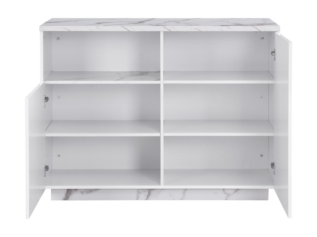 Vente Unique Ilot Central De Cuisine Avec 2 Portes Et 1 Niche En MDF - Effet Marbre Blanc - CORELINA