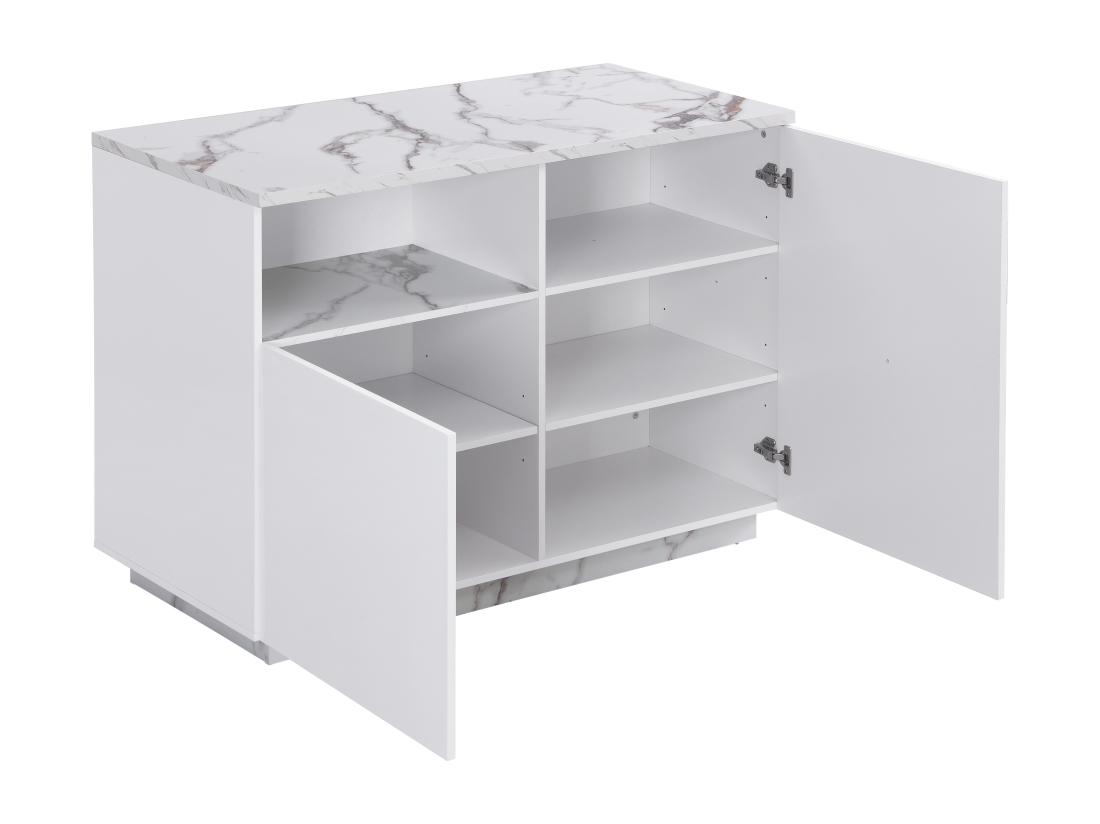 Vente Unique Ilot Central De Cuisine Avec 2 Portes Et 1 Niche En MDF - Effet Marbre Blanc - CORELINA